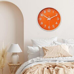 Orange Wall Clock Silent Non Tick Wall Clocks Battery Operated MCM Decor